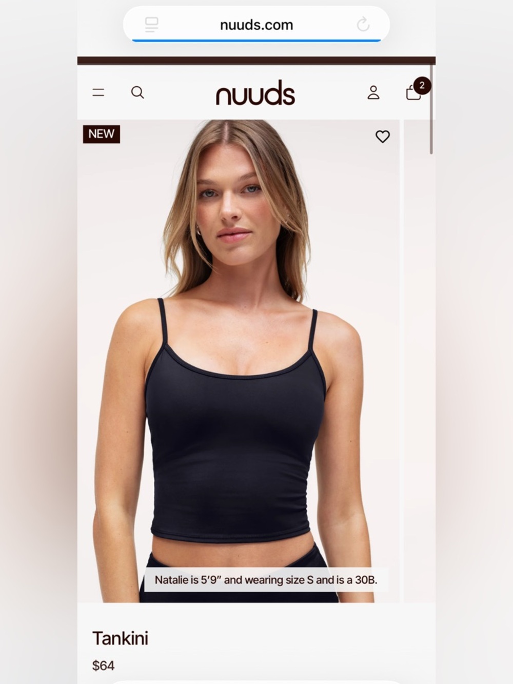 Nuuds black tankini swim top